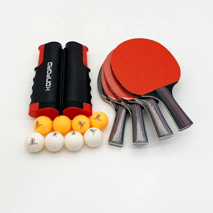 Set Dayung Ping Pong Kustom Profesional 3/4/5 Pro Bintang Cetak Logo OEM Pemukul Tenis Meja dengan Jaring Pingpong Fleksibel Dapat Ditarik