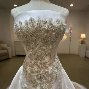 Vestido de Novia sin Tirantes con Cristales y Satén, Decorado con Encaje Floral Moderno, Envío Directo, Lsjj24 - Product Image 4