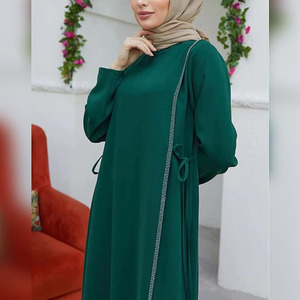 Robe longue islamique solide pour femmes musulmanes traditionnelles Cardigan ouvert à la mode Vintage Silhouette droite robe modeste pour adultes - Product Image 4
