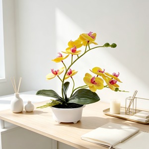 Plante artificielle Phalaenopsis Orchidée, 11 fleurs blanches avec des taches roses, en pot en caoutchouc souple, décoration de bureau, décoration de mariage, décoration de la maison - Product Image 2