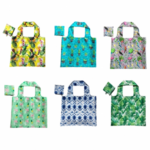 Sac de courses pliable réutilisable avec pochette, portable, lavable, écologique, imprimé tropical, logo personnalisé, vente en gros OEM en vrac - Product Image 2
