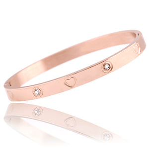 Bracelet en acier inoxydable doré avec cœur et diamant, pour femme, à porter au quotidien, diamant synthétique rond brillant de 6 mm, bijoux - Product Image 2