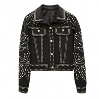 DiZNEW 2025 Veste en jean d'hiver de créateur senior, ornée de strass, avec options de personnalisation d'étiquette et de quincaillerie