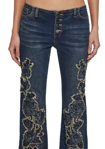 Jeans évasés taille basse King's Road Denim respirant avec impression numérique à motif uni teint solide - Product Image 2