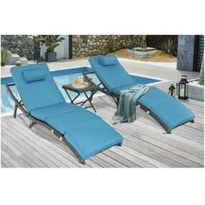 Dış için katlanır veranda şezlong sandalye, 2 Set, ayarlanabilir açık havuz Recliner sandalye, kahverengi çerçeve