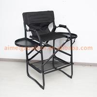 Chaise de maquillage pliante en alliage d'aluminium à haut pied chaise directrice élévatrice Double plateau appui-tête meubles commerciaux chaise de beauté