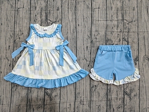 ชุด GSSO3439สำหรับเด็กผู้หญิงชุดแขนสั้นลายสก็อตสีเขียวลายแถบสีฟ้า - Product Image 2