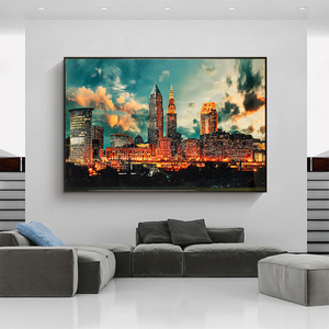 Póster de Arte Mural Personalizado al por Mayor con Paisaje Urbano para Sala de Estar, Pintura Moderna de Arte Mural de Porcelana de Cristal para Decoración del Hogar - Product Image 2