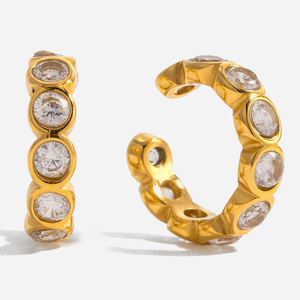 ต่างหูสไตล์คลาสสิค <span class=keywords><strong>JoJo</strong></span> สำหรับผู้หญิง รูปทรงเรขาคณิต ชุบทอง 18K บนสแตนเลสสตีล ประดับเพชรซิคอนสีขาวและหินธรรมชาติ เหมาะสำหรับใส่ทุกวัน - Product Image 1