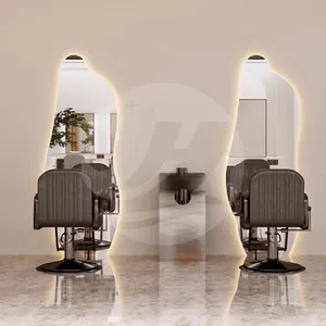 Moderne Schoonheidssalon Kapper Station Frameloze Stijlvolle Vloer Full Length Led Light Salon Meubels Voor Kapper