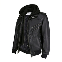 Veste bomber d'hiver pour femme en cuir véritable noir, coupe ajustée, à fermeture éclair, avec capuche, logo personnalisé OEM ODM, doublure en satin, polyester, style motard