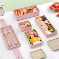 Boîte à bento portable à couvercle en PP à trois couches chauffante au micro-ondes pour les employés de bureau étudiants déjeuners en paille de blé Style transfrontalier