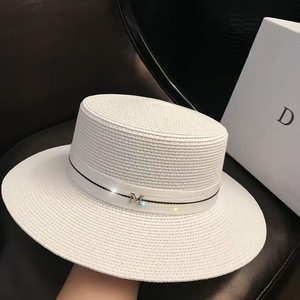 Thời trang phụ nữ bãi biển Fedora phẳng vành tùy chỉnh Trắng mũ rơm người phụ nữ - Product Image 3