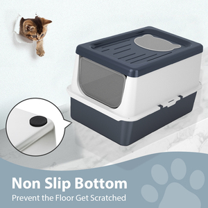 Kitty Litter Pan Inodoro Caja de arena para gatos de acero inoxidable Cerrado Extra grande Entrada superior Caja de arena <span class=keywords><strong>antisalpicaduras</strong></span> con <span class=keywords><strong>tapa</strong></span> - Product Image 2