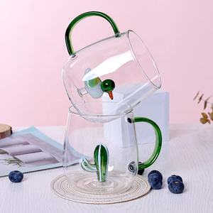Neuankömmling 3D Neuheit Tier pflanze in Glas Kaffeetasse Niedliche Trinkgläser Milch becher mit farbigem Griff - Product Image 5