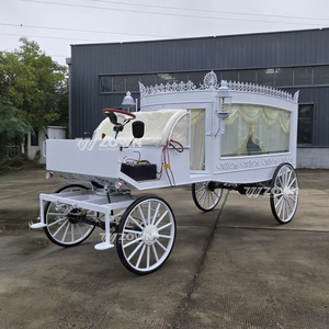 รถม้าศพไฟฟ้าสไตล์วินเทจสีขาวแบบมีหลังคาตกแต่ง - Product Image 4