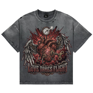 T-shirt pour homme surdimensionné, style punk, imprimé vintage, effet délavé, coton, streetwear, t-shirts de haute qualité, pour la vente en gros - Product Image 1