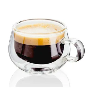 Tazza da caffè in vetro a doppia parete di alta qualità di dimensioni personalizzate tazza da bere per la casa con manico