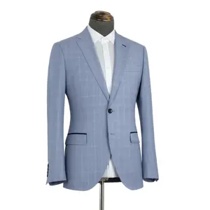 Modedesign Custom ized Hellblau Plaid Herren Sport mantel Maßge schneider ter Anzug & Jacke Für Mann Casual Life Style Blazer