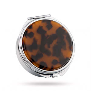 Round Metal Pill Box Case with <b>Mirror</b> <b>Acrylic</b> Tortoiseshell Marble Pattern Decorative Small Pocket Pill Organizer Custom Logo - Product Image 2