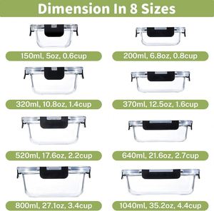 Pantry Kitchen Glass Food Storage Containers Microwavable Eco-Friendly Modern Meal Prep Container Clip-on Lids <b>Lunch</b> Waterproof - Product Image 2