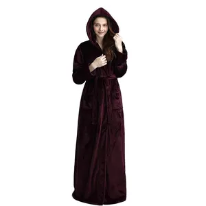 Unique Luxuriously Women Bathing Gown Custom Moderate Price Ankle Length Fleece Hooded Bathrobe