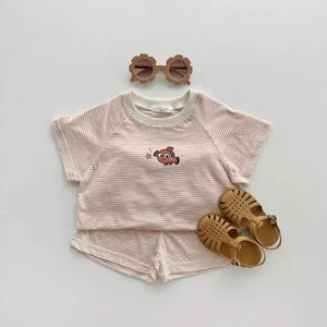 Conjunto de ropa para bebé, novedad de verano 2022, ropa de 2 uds para niña, camiseta de manga corta + traje corto de algodón a rayas para niño - Product Image 1