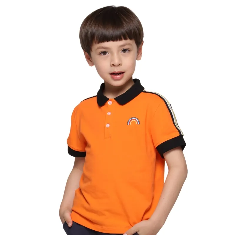 Boys Short Sleeves Button Up Preppy Style Polo Shirt For Kids