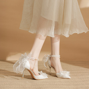 Scarpe con Tacco Alto a Punta Sottile da <span class=keywords><strong>Sposa</strong></span> e da Cerimonia, Modello Traforato in Bianco Taglie Forti 43, con Perle per Damigella d'Onore, Scarpe da Donna - Product Image 4