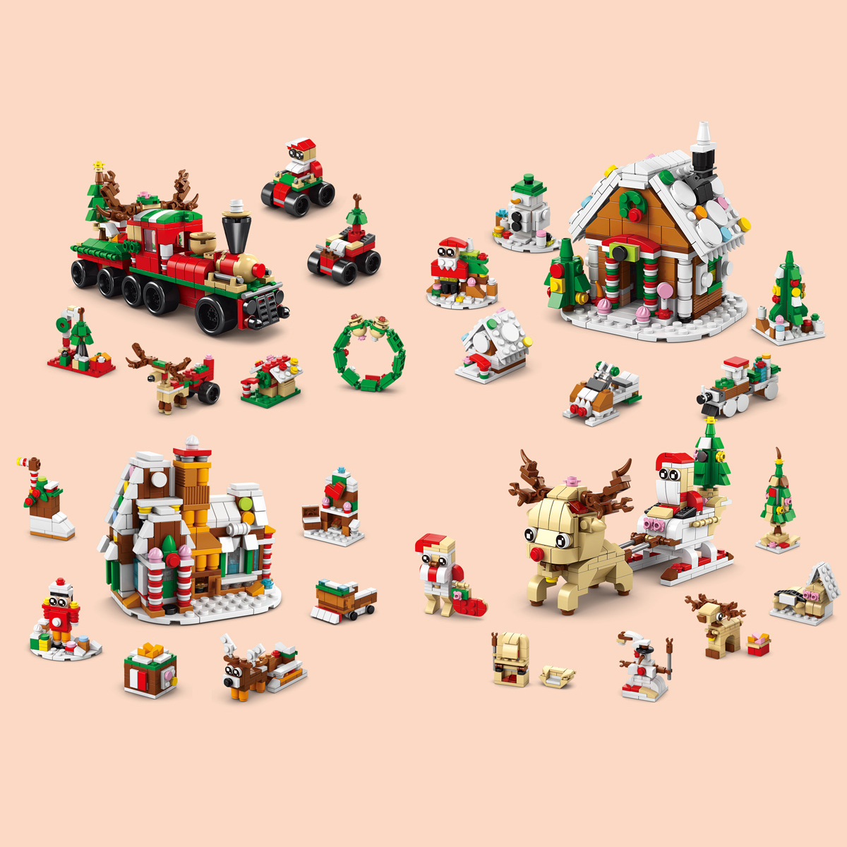 Set Di Blocchi Da Costruzione Di Natale Set Di Blocchi Brickheadz Babbo Natale Renna Pupazzo Di Neve Omino Di Pan Di Zenzero Blocchi Set Di Mattoni P19970275