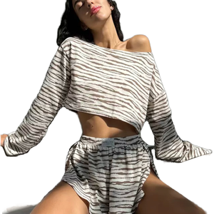 Vanfound ODM - Pantalones Cortos de Verano para Mujer, Cómodos, Holgados, de Manga Larga, Transpirables, con Estampado de Cebra y Leopardo, Logotipo Frontal, Cintura Elástica - Product Image 1