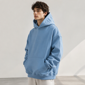 Sweat-shirt à capuche gaufré pour homme 100 % coton tricoté, style streetwear décontracté, couleur unie, coupe classique, idéal pour l'automne - Product Image 1