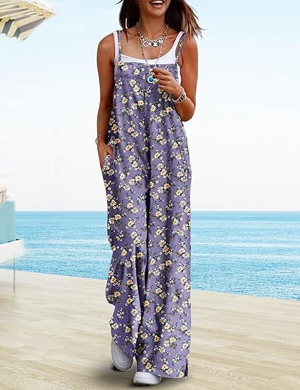 Summer Women's Floral Print Wide Leg Jumpsuit Sleeveless Bohemian Romper Casual Summer Beach Holiday Outfit Custom