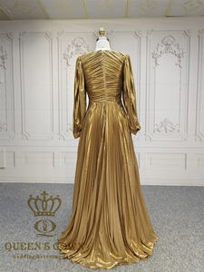 Abito da sera da donna con <span class=keywords><strong>Glitter</strong></span> da donna splendido oro scintillante a trapezi con volant <span class=keywords><strong>maniche</strong></span> <span class=keywords><strong>lunghe</strong></span> taglie forti per la madre sposa - Product Image 4