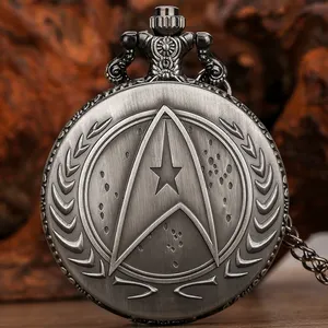 Star And War Trek Regalo di Natale in metallo grigio bronzo Steampunk Vintage orologio da tasca al quarzo per gli uomini