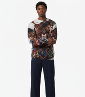 Pull-over sportif personnalisé en tricot viscose/coton avec impression 3D intégrale, col rond, pour hommes, conception OEM ODM, vente en gros