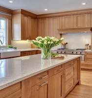 Meubles de cuisine de luxe en bois pour la maison, design cascade personnalisé, armoire de cuisine importée avec îlot central