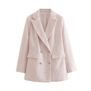 ANSZKTN 2021 Herbst Damen Retro Langarm-<span class=keywords><strong>Blazer</strong></span> Europäisch-Amerikanische Mode Tweed-<span class=keywords><strong>Blazer</strong></span> mit Taschendekoration und Knöpfen - Product Image 1