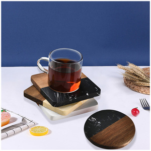 Marble Splicing Wooden Placemat Wood Tea Coffee Round Cup <b>Coaster</b> - Product Image 4