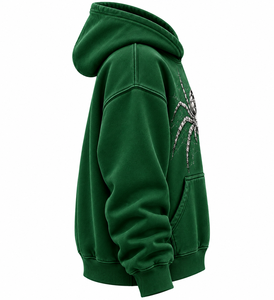 Sudadera con Capucha Oversize Verde para Hombre, con Bolsillo Frontal Tipo Canguro, Manga Larga, Estampado de Telaraña, 100% Algodón - Product Image 3