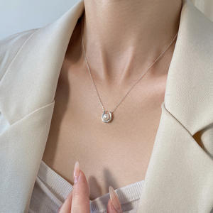 Collier exquis en argent S925, version coréenne, à double boucle, avec perle simple D7443, pour un style élégant, décoration de cou - Product Image 2