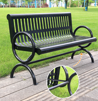 Banc de jardin moderne noir avec dossier, banc public en métal pour l'extérieur, la rue, le jardin, le parc