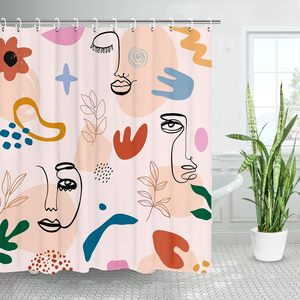 Cortina de ducha de baño de arte minimalista moderno con caras abstractas 3D gancho de Color Morandi para decoración del hogar o hoteles - Product Image 1