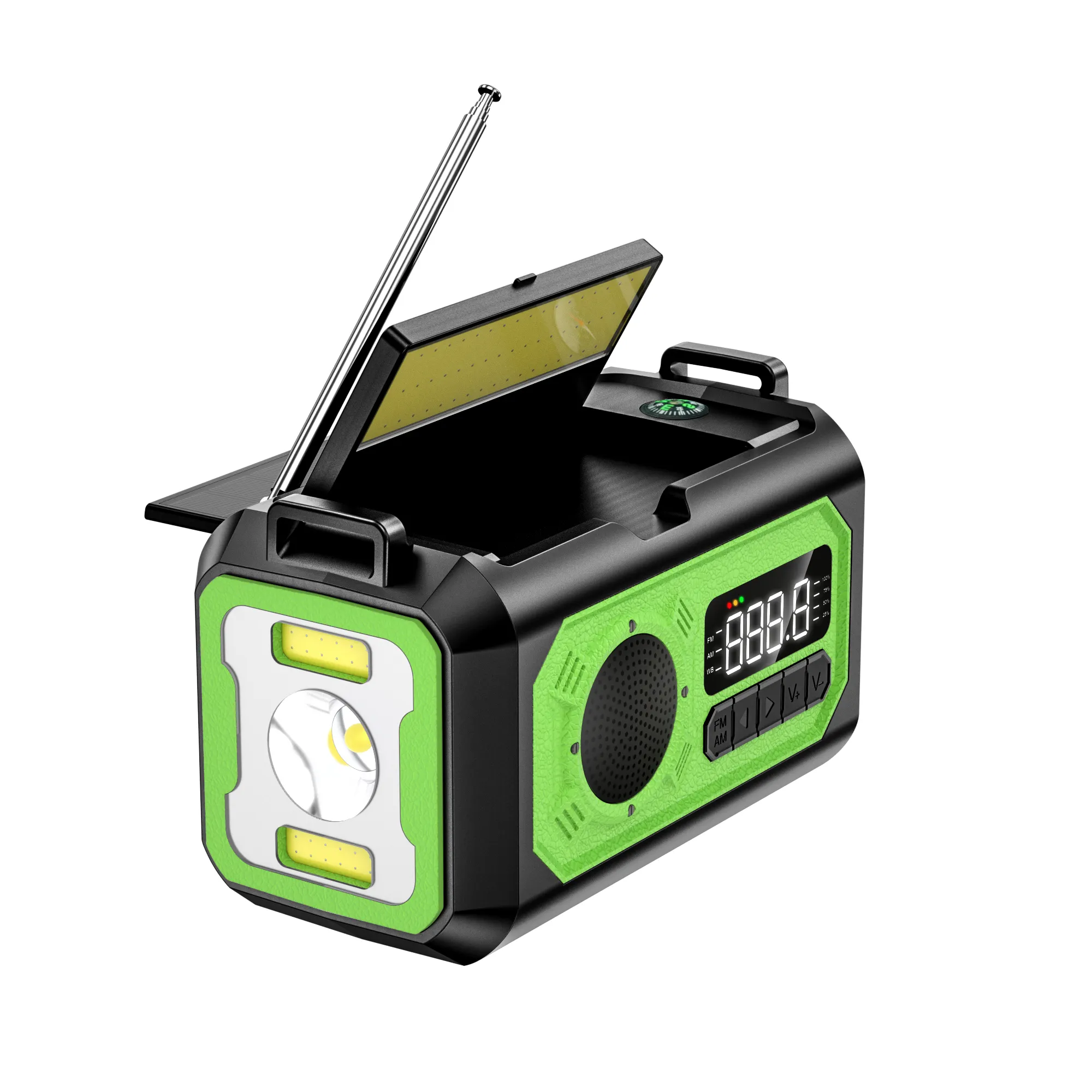 Outdoor Inteligente AM FM Rádio Portátil Speaker Rádios Solares com Lanterna Poderosa Bateria Carregador Do Telefone Móvel SOS Alarme