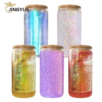 12oz 16oz 20oz boule à neige paillettes double couche bière soda canette verre double paroi sublimation tasse à café gobelet avec couvercle et paille