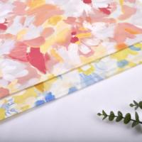 Tissu en coton à imprimé floral jaune et bleu impressionniste, motif floral à pincelées pour robes féminines, 100% coton