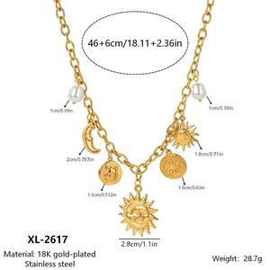 Collana con Ciondoli Multipli a Tema Celeste Sole Luna <span class=keywords><strong>Scarabeo</strong></span> in Acciaio Inossidabile Placcato Oro PVD 18K, Impermeabile, Inossidabile, Gioielli Robusti - Product Image 5