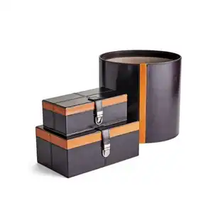 Classic Storage Boxes Set Home Decoration Office Sundries Stocked Organizer Box Leather Storage Container