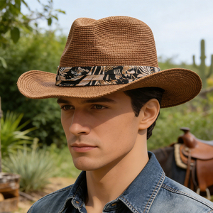 Chapeau de voyage en <span class=keywords><strong>raphia</strong></span> naturel tressé à la main, tendance été 2025, chapeau de cowboy en crochet, chapeau de <span class=keywords><strong>plage</strong></span> - Product Image 5