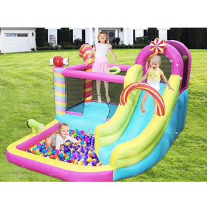Castillo Inflable Pequeño y Divertido Happy Candy con Tobogán de Agua y Casa de Brinco para Niños, Regalo NB-93030 Happy - Product Image 1